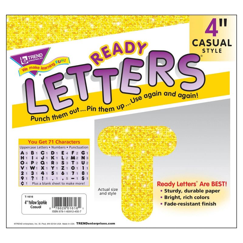 3pk 4" 71 per Pack Casual Uppercase Ready Letters Yellow Sparkle - TREND