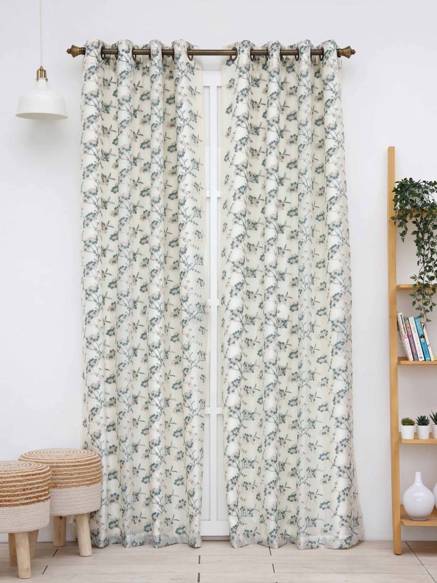 Ariana Noel-F White & Green Polyester 5 ft. Window Curtain - Single Piece