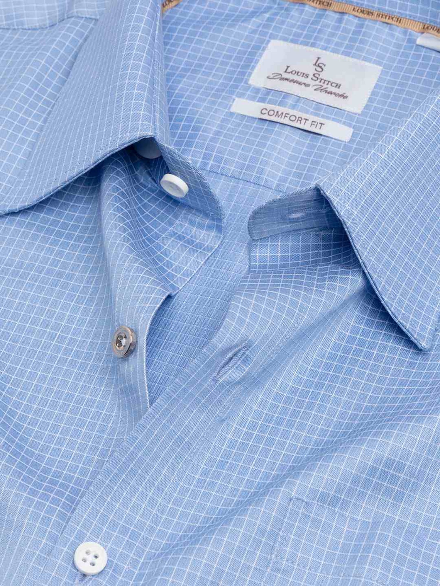 Louis Stitch Blue Cotton Regular Fit Checks Shirt