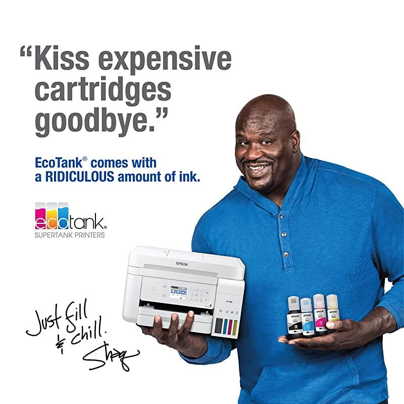 EcoTank ET3760 Wireless Color AllinOne CartridgeFree Supertank Printer with Scanner Copier and Ethernet Regular