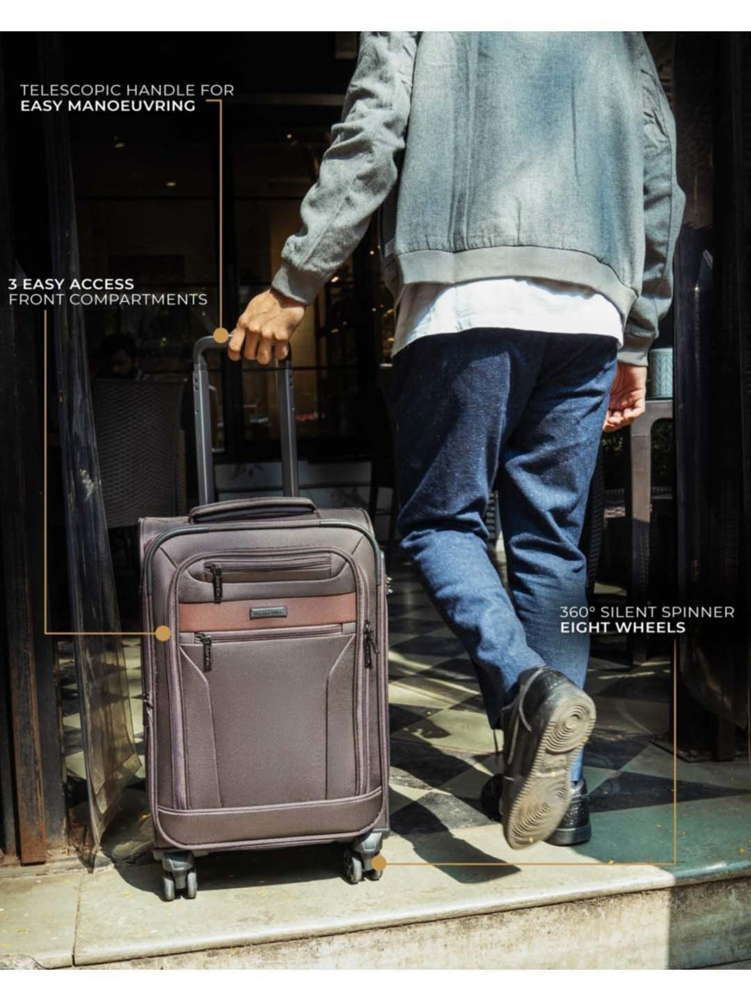 Nasher Miles Berlin Expander Soft-Sided Polyester Check-in  Brown 28 inch |75cm Trolley Bag