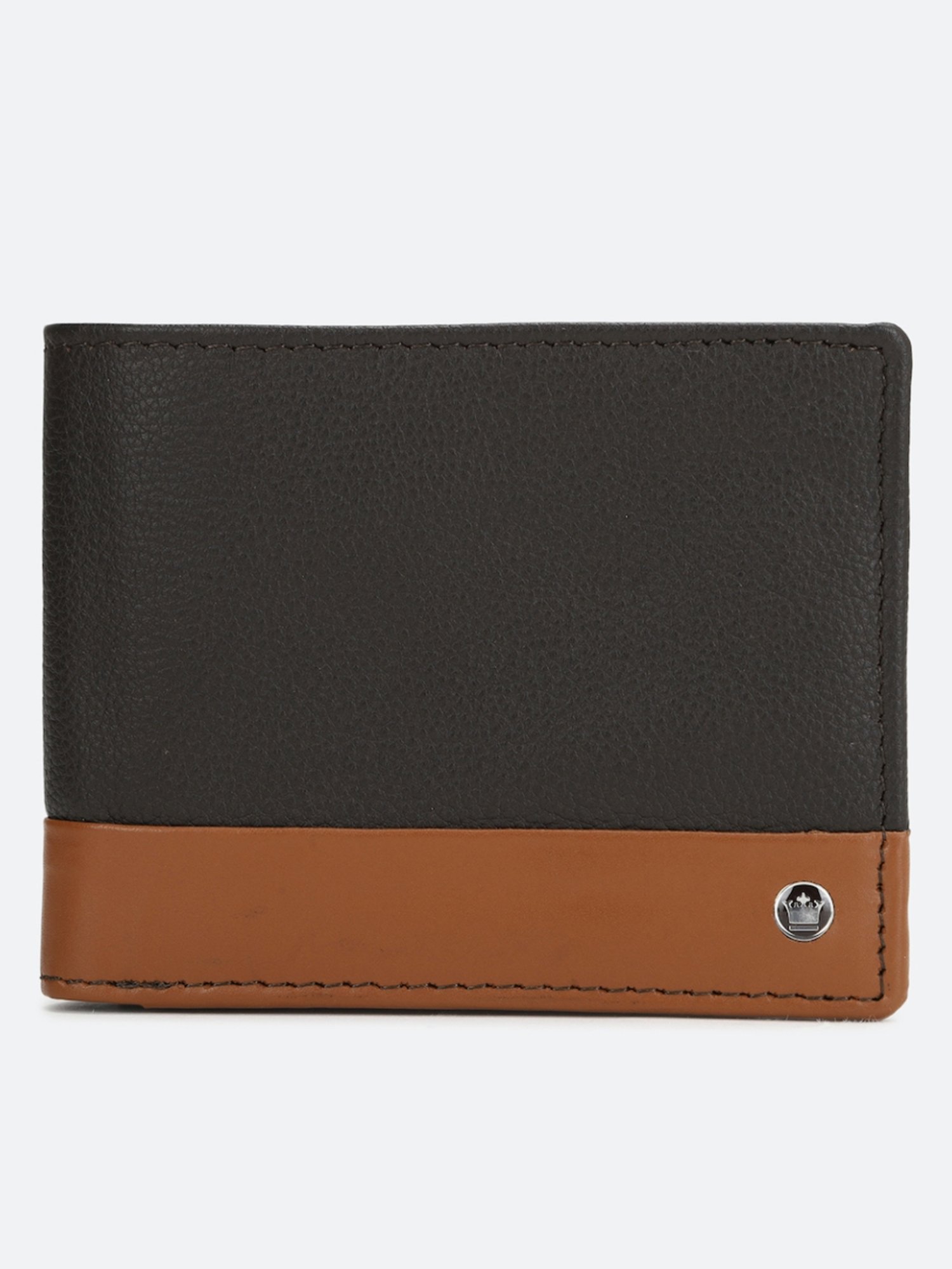 Louis Philippe Black & Brown Leather Paneled Bi-Fold Wallet