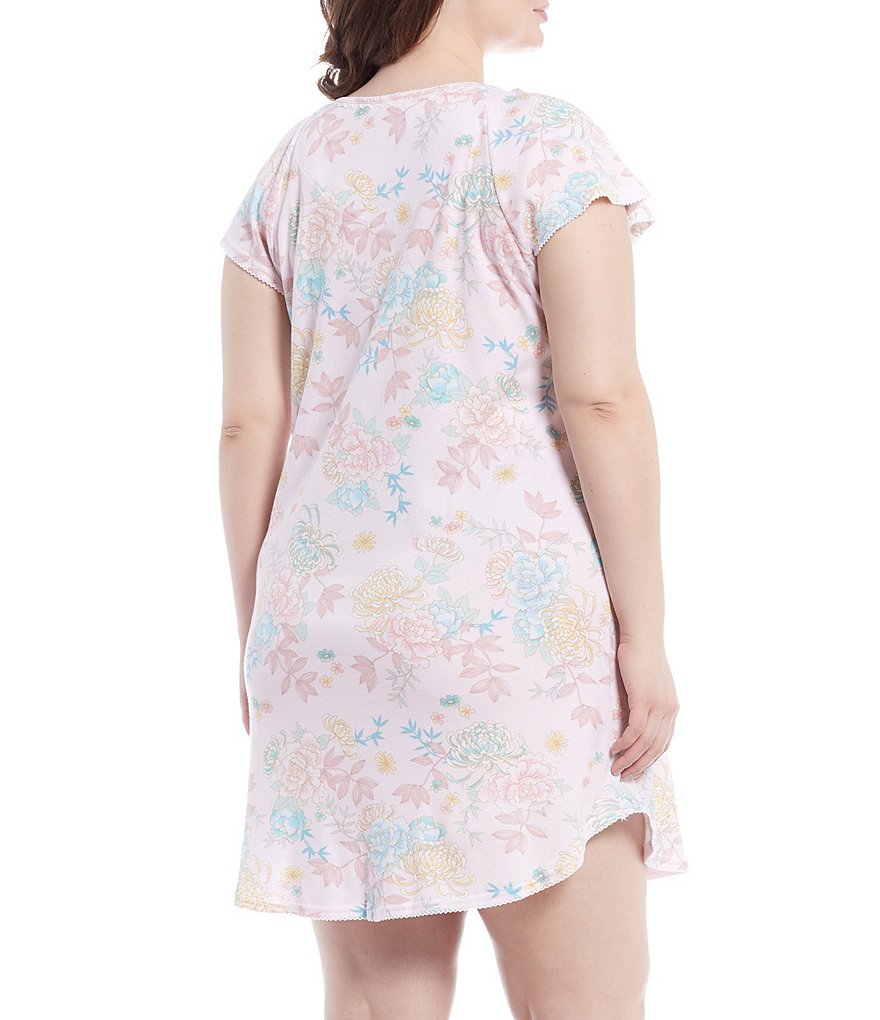 Miss Elaine Plus Cottonessa Floral Printed Round Neck Short Nightgown