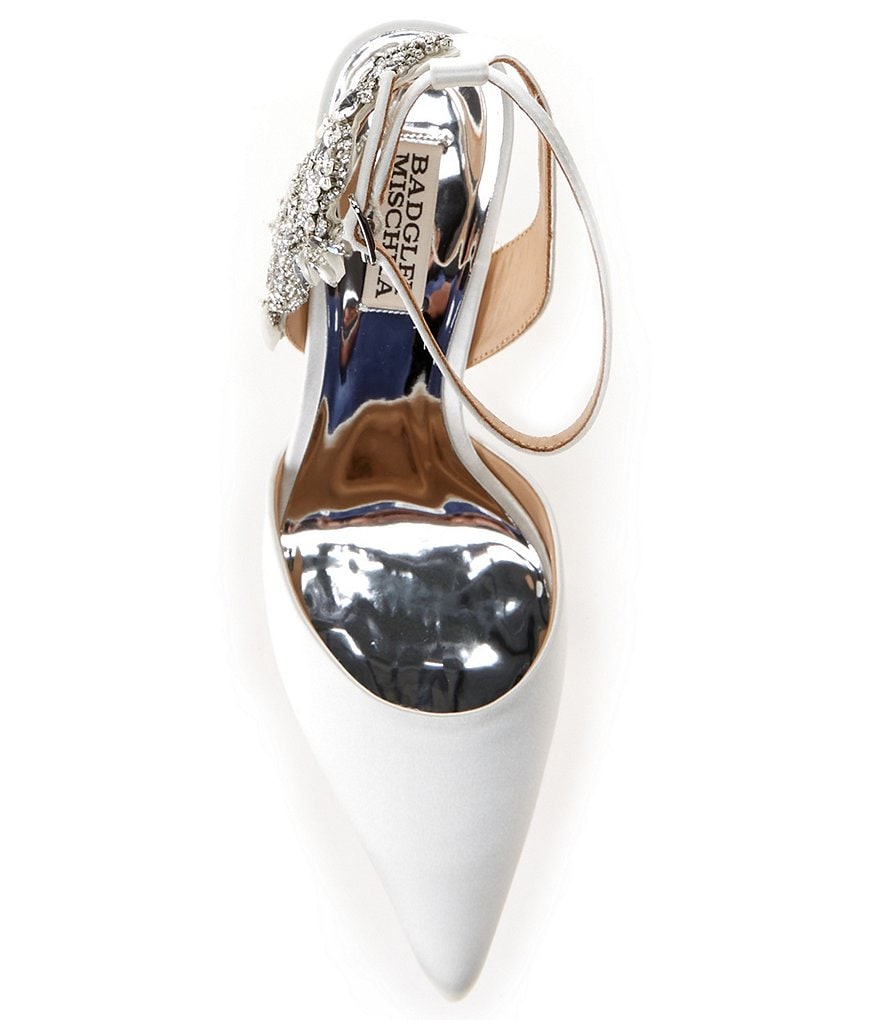 Badgley Mischka Blanca Satin Crystal Ornament Detail Pumps