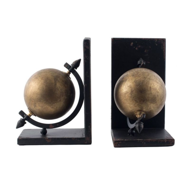 Set of 2 Gold and Black Sphere Iron Bookends 8"