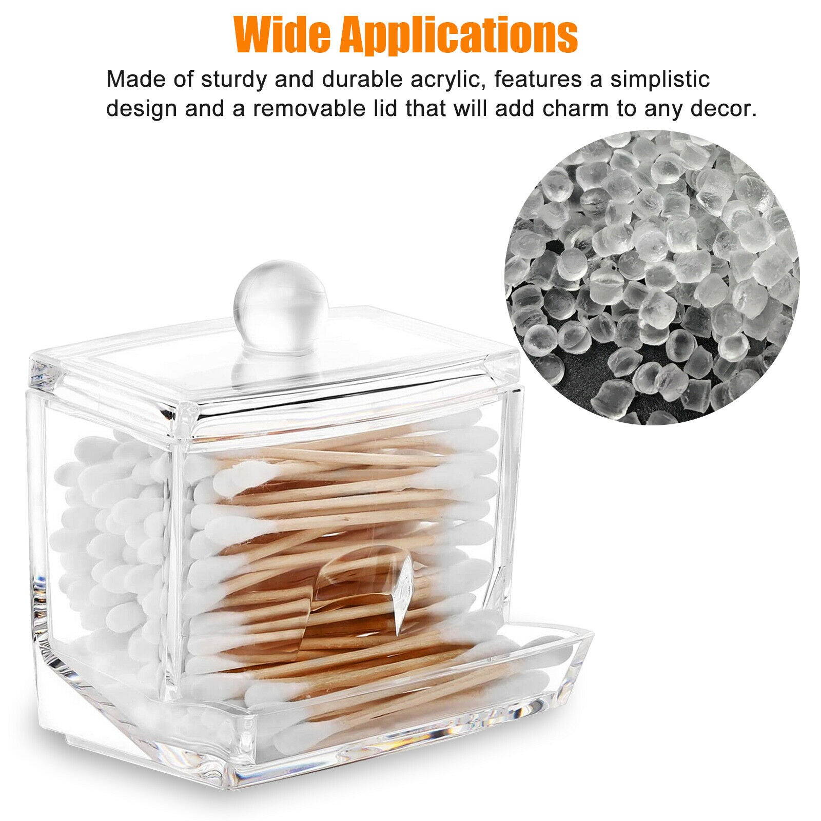 1/2X Cotton Swab Holder Cosmetic Makeup Acrylic Organizer Box Jar Clear Storage