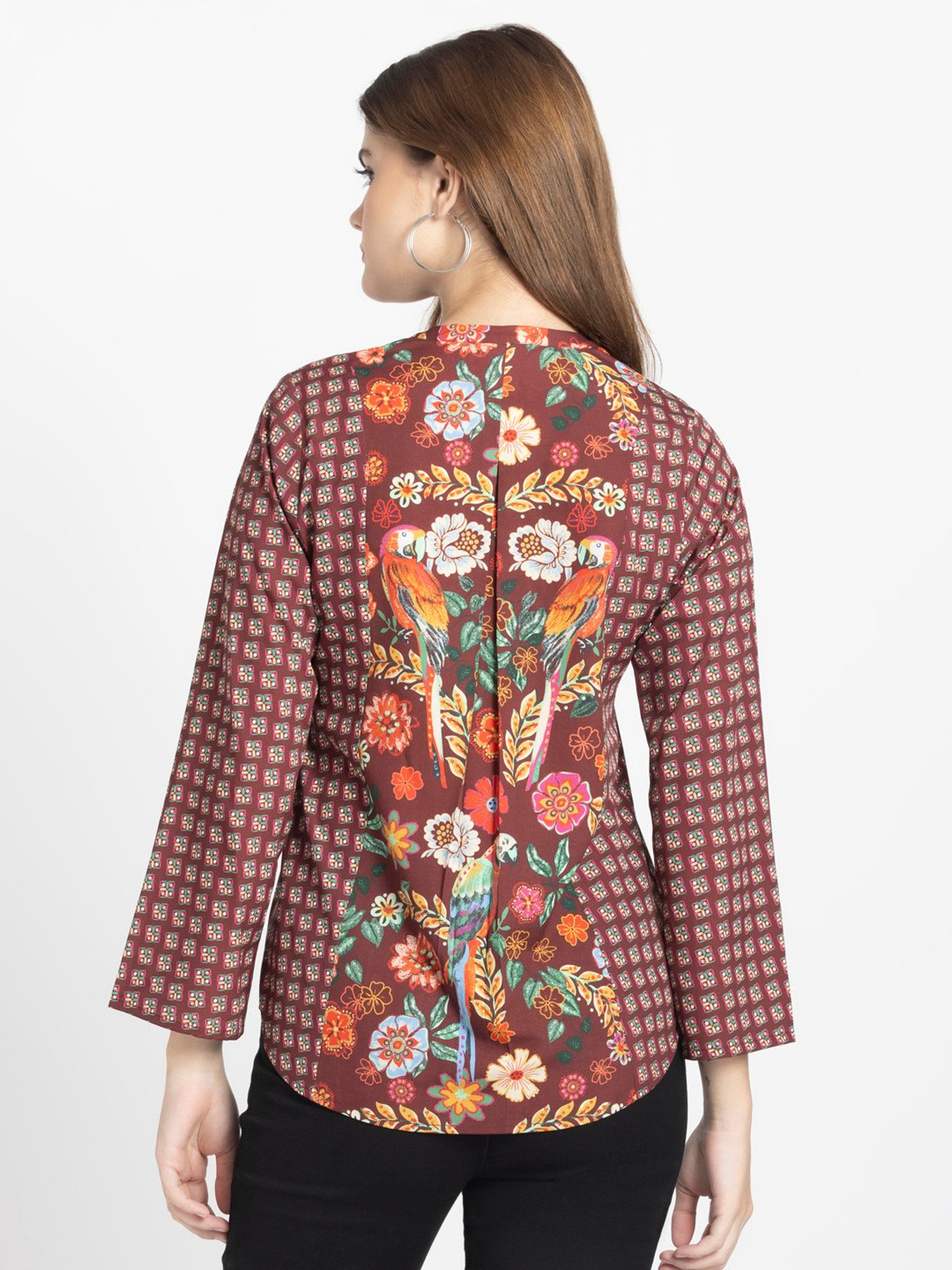 SHAYE Maroon Floral Print Top