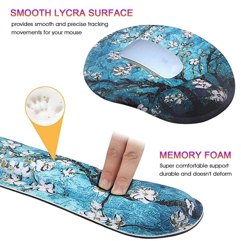 Rest Keyboard Pad Computer Keyboard Accessory Memory Foam Anti-Slip Gaming PC Ergonomic Hand Pad Full Size Stitched Edges (KS-1600)