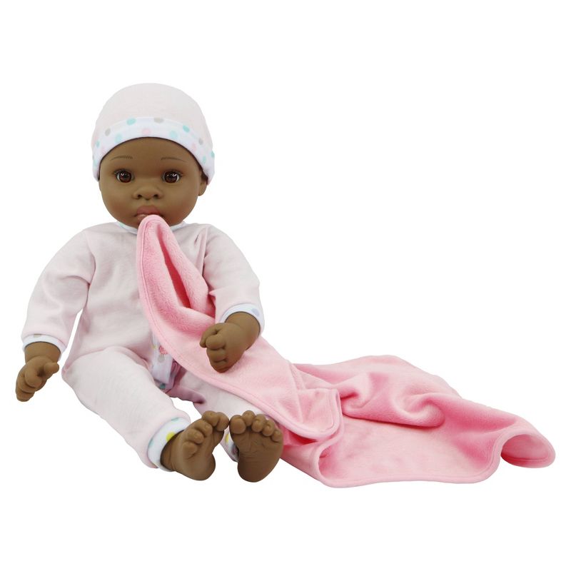 18" Sweet and Happy Baby with Blanket - Pink with Polka Dot Pajamas