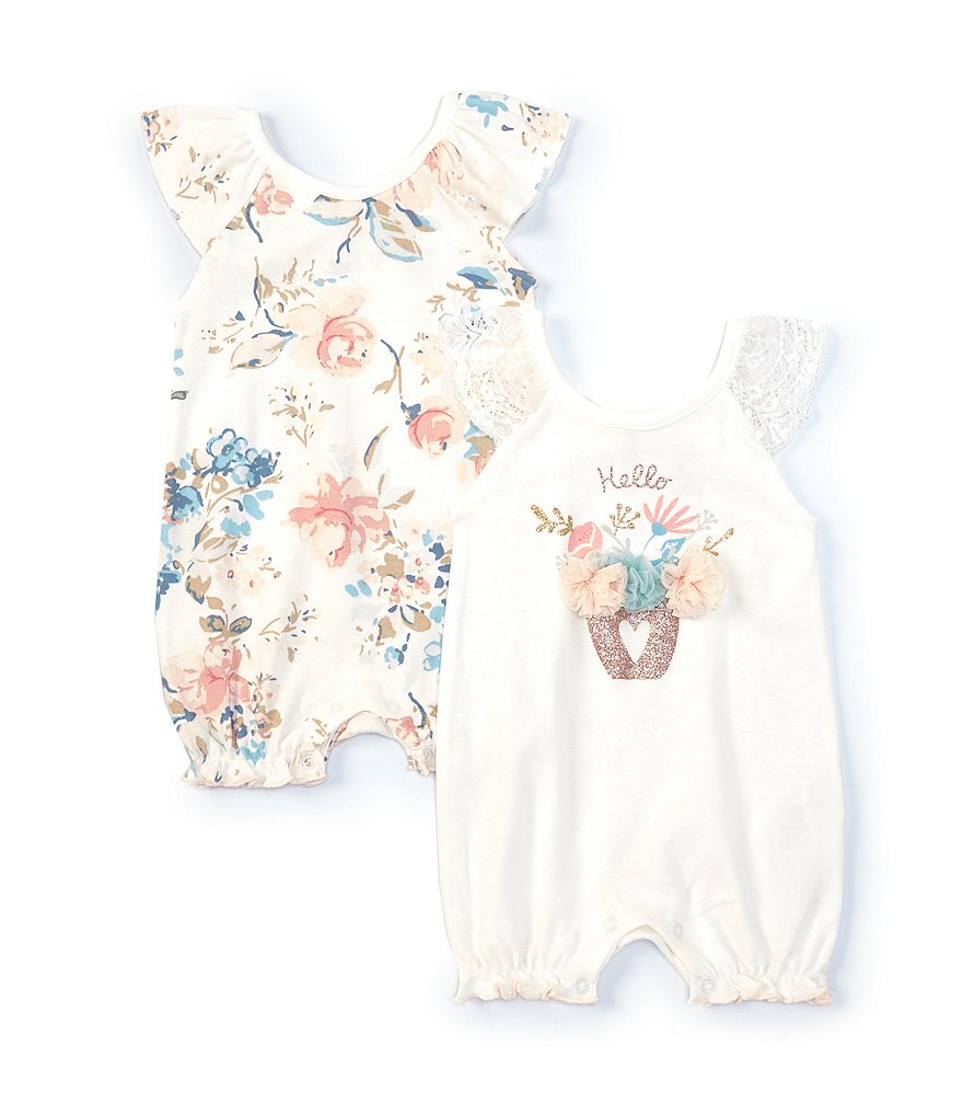 Baby Starters Baby Girls Newborn-9 Months Cactus Flower Romper Two-Pack