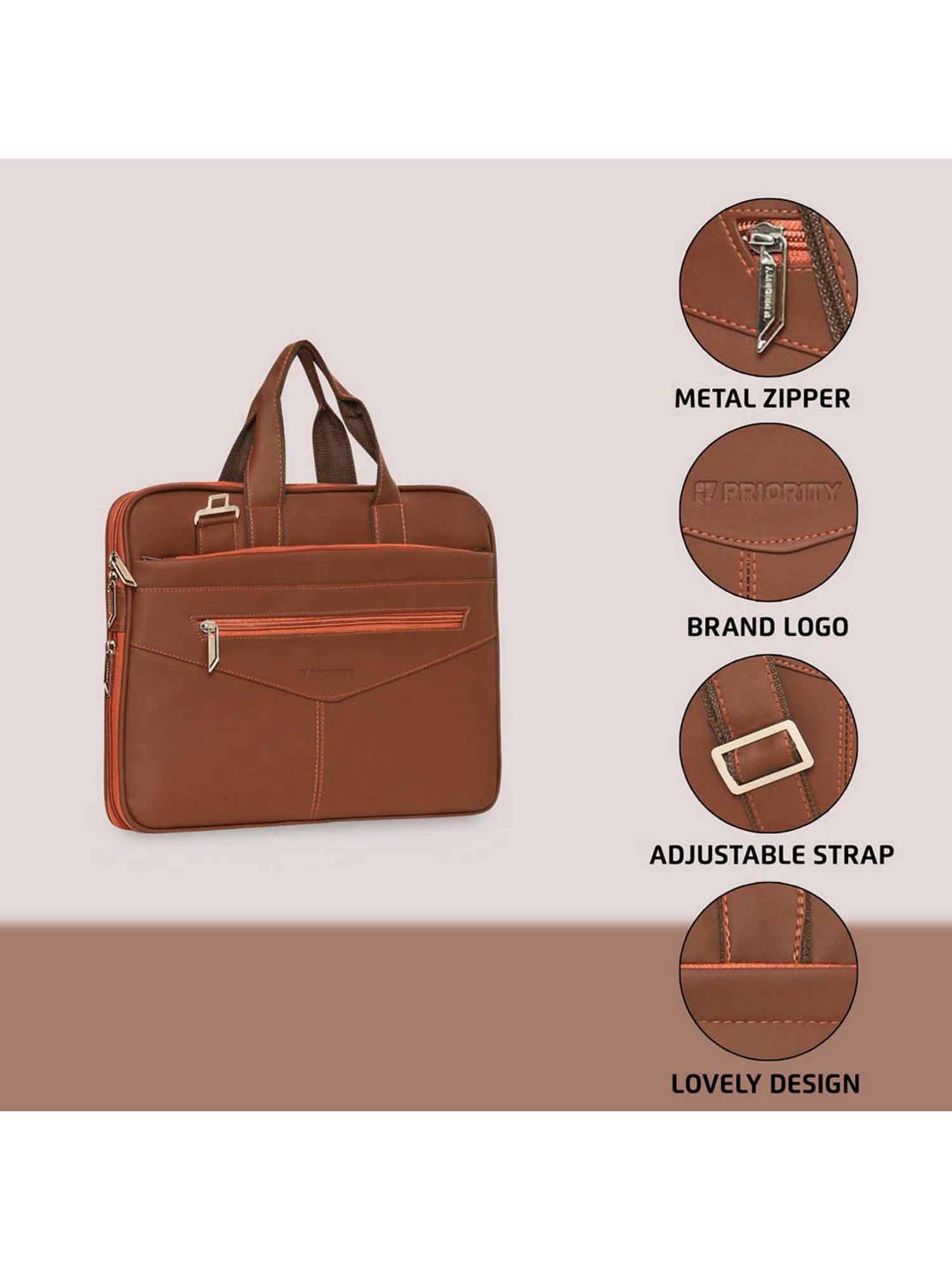 Priority Tan Synthetic Large Messenger Bag