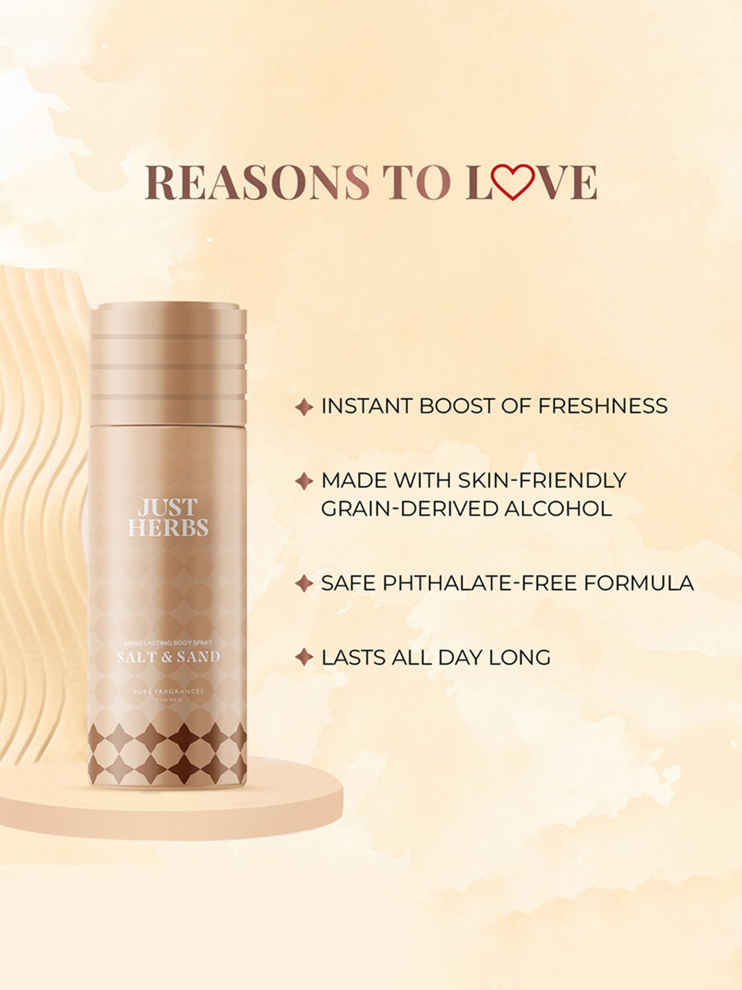 JUST HERBS Long Lasting Salt & Sand Body Spray for Men - 150 ml