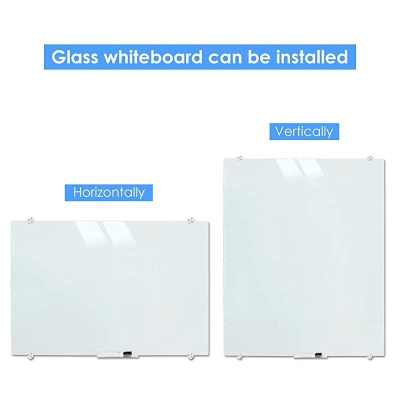 Glass Dry Erase White Board, Large Frameless Glass Wring Whiteboard on Wall, Frosted White Surface, Including 4 markers, 2 Magnets, 1 Eraser, 59 x 48 Inch (150 x 120 cm)