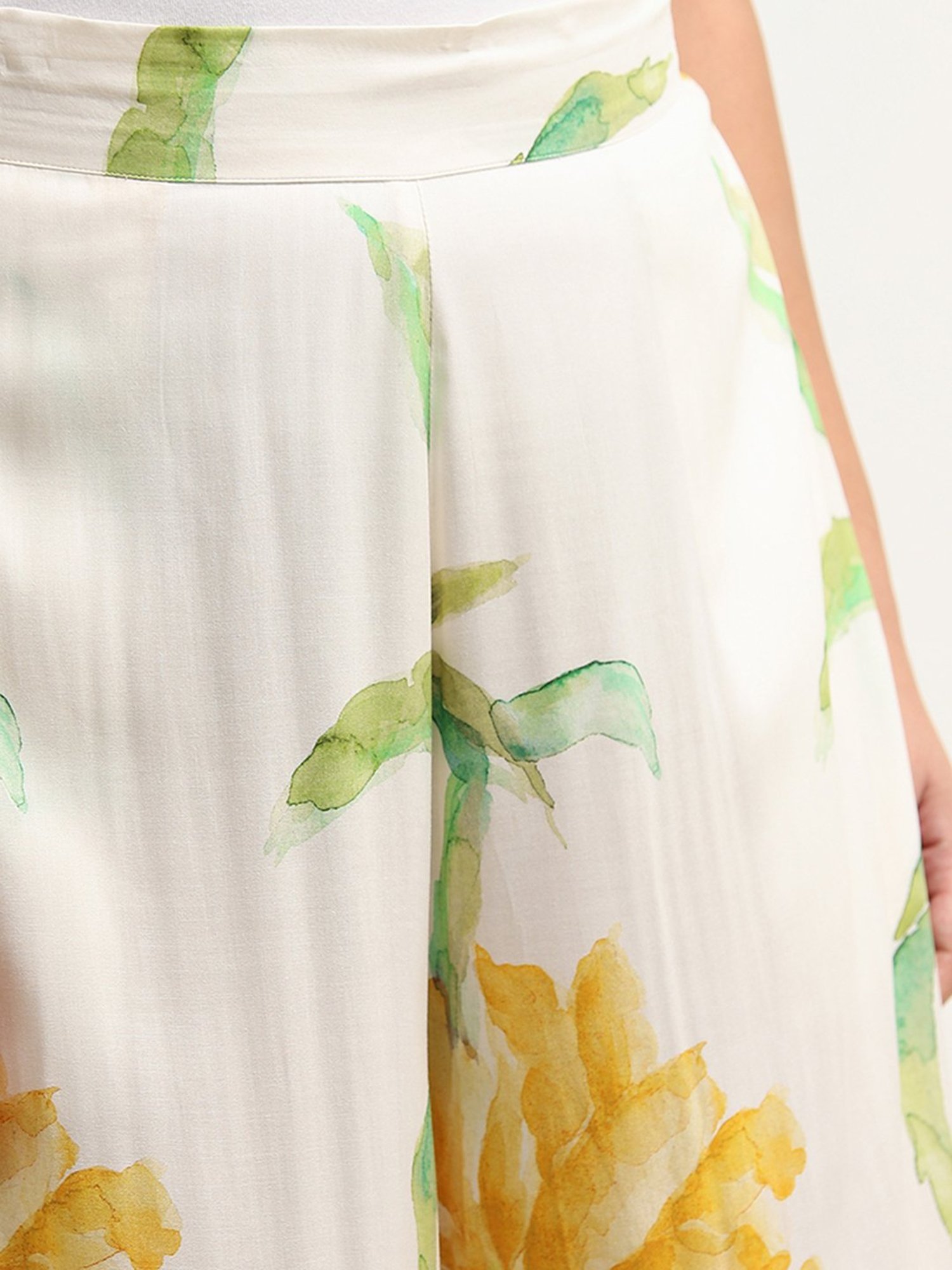Diza by Westside Yellow Floral Printed High-Rise Palazzos