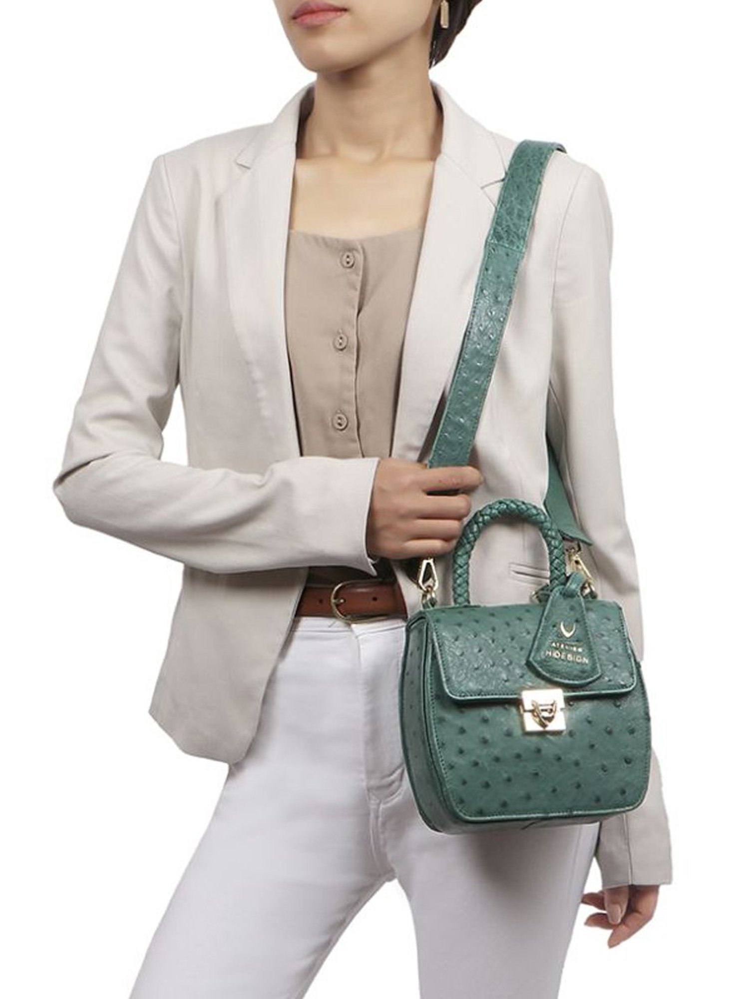 Hidesign Atelier Eda 04 Ostrich Green Textured Medium Handbag