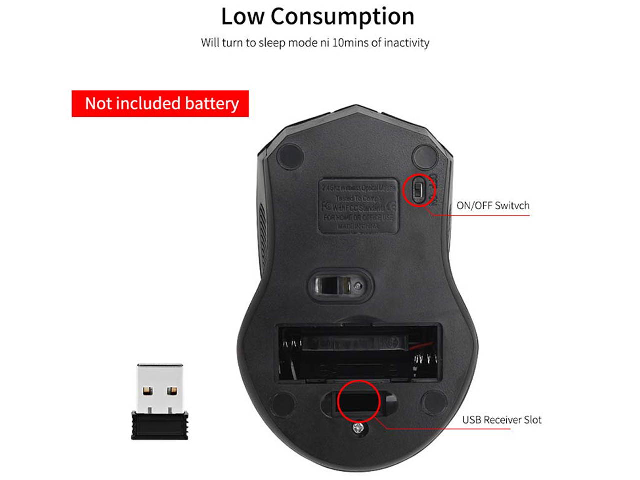 Sovawin Wireless Mouse 2.4G Optical Computer USB Mini 1600 DPI 6 Buttons Optical Mouse Gaming Cute Wireless Mause for PC Laptop