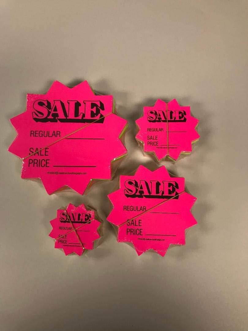 PFB500 - Fluorescent Printed Star Burst Price Cards"Sale Regular Sale Price" Pack of 100 25 Each Color 4 Sizes to Choose from (5 1/2" inch)