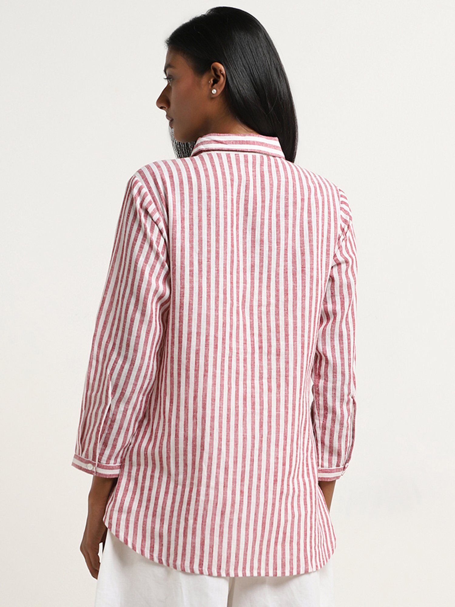 Zuba by Westside Red Striped Straight Cotton Tunic