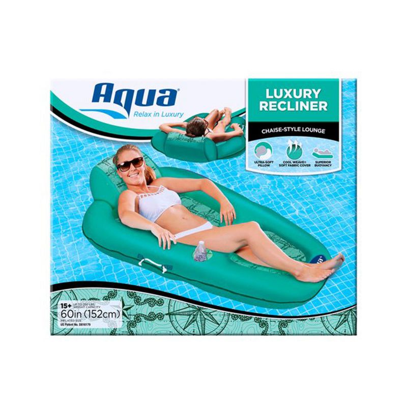 Aqua Leisure Luxurious Water Lounger Recliner and Inflatable Pool Float with Polyknit Fabric in Compass Rose Print for Beach, Lake, or River (Teal)