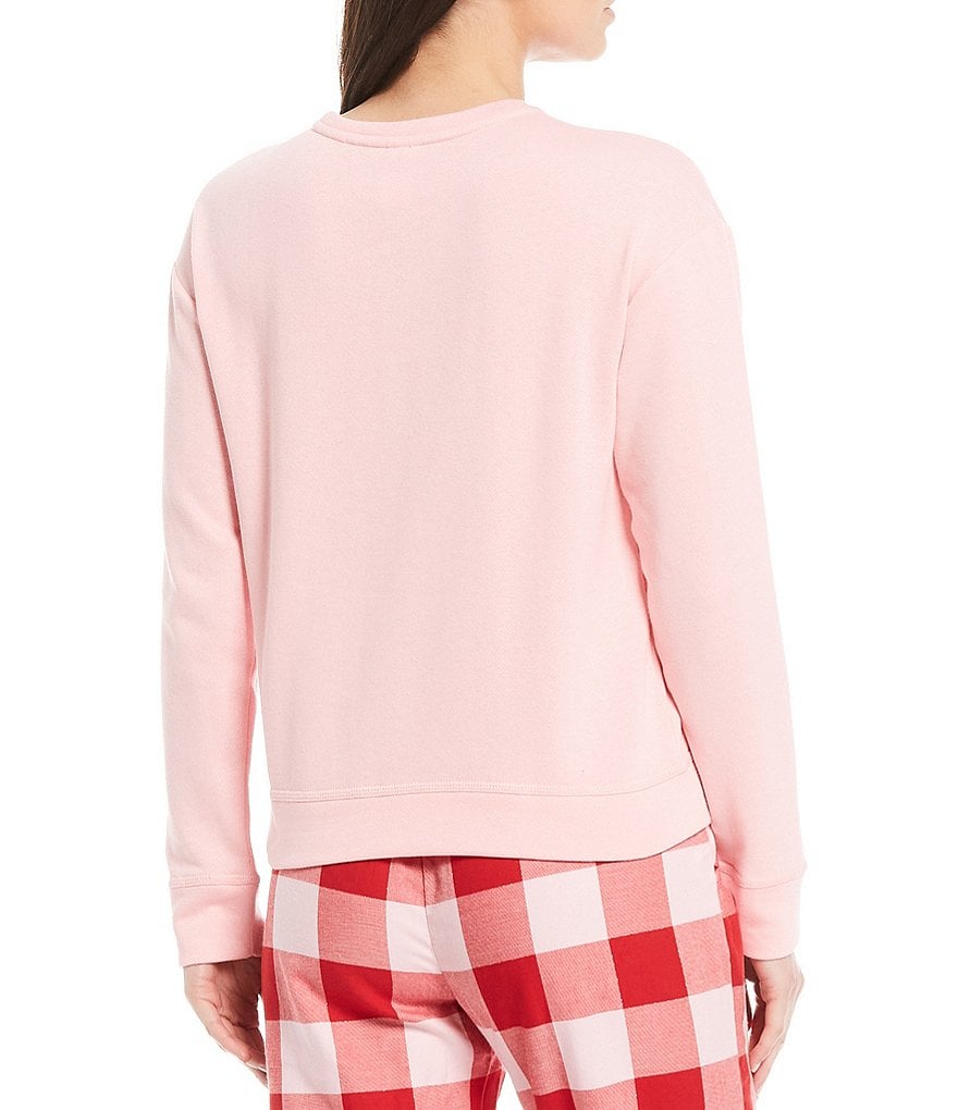 Jasmine & Ginger Warm & Fuzzy Flocked Screen Print Crewneck Fleece Sleep Sweatshirt