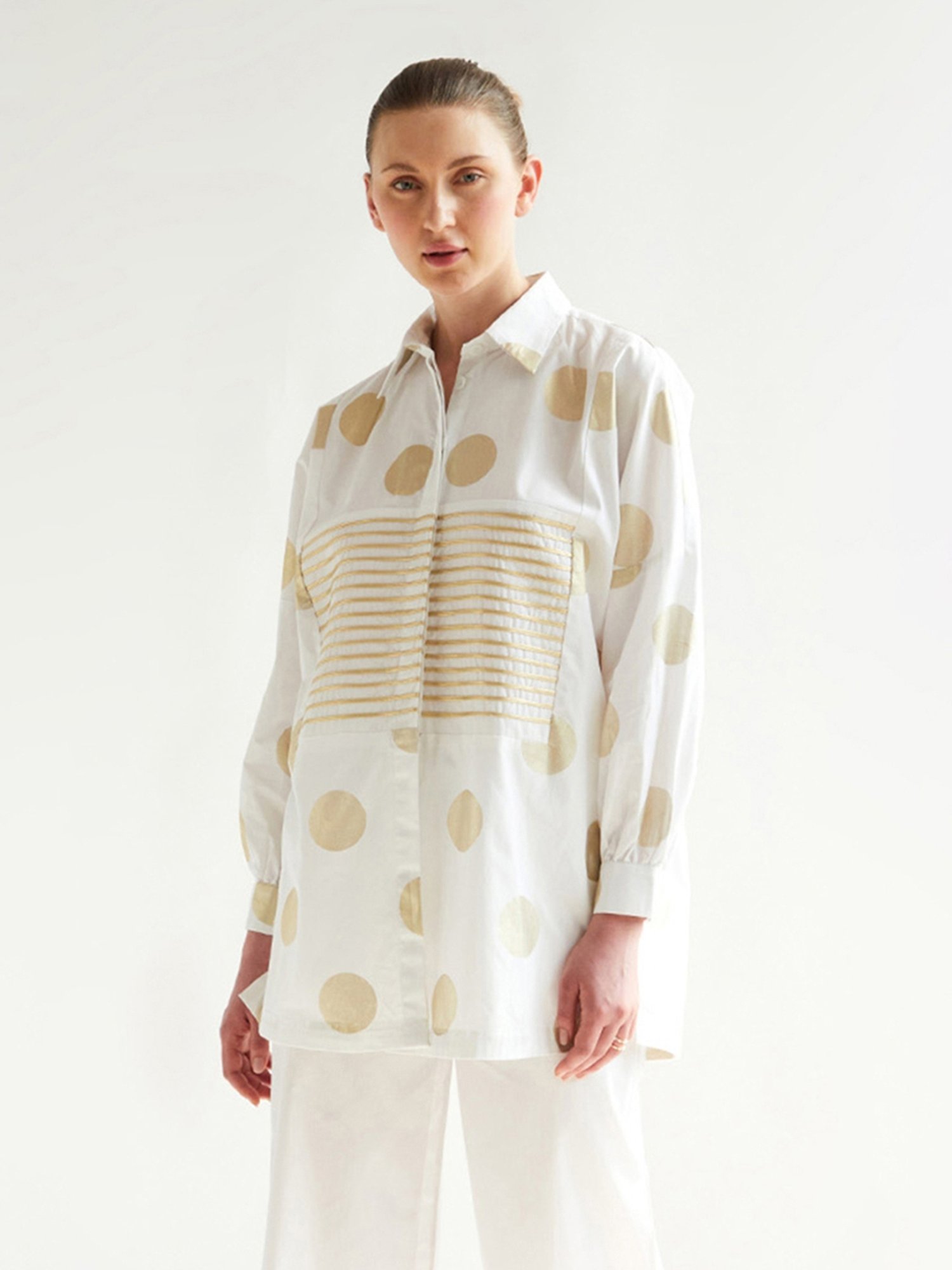 House of Manaa White Polka Shirt
