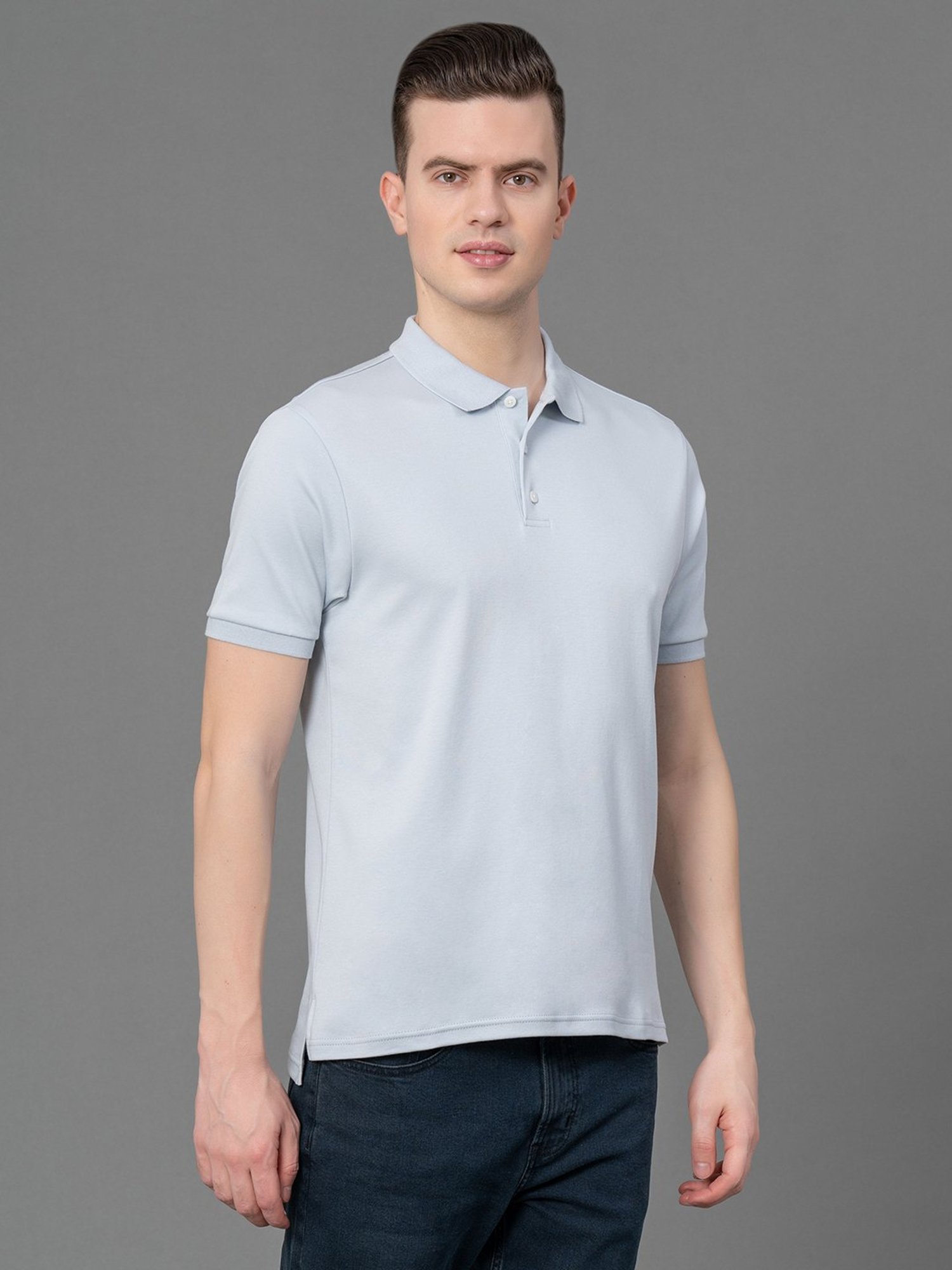 Red Tape Light Blue Regular Fit Cotton Polo T-Shirt