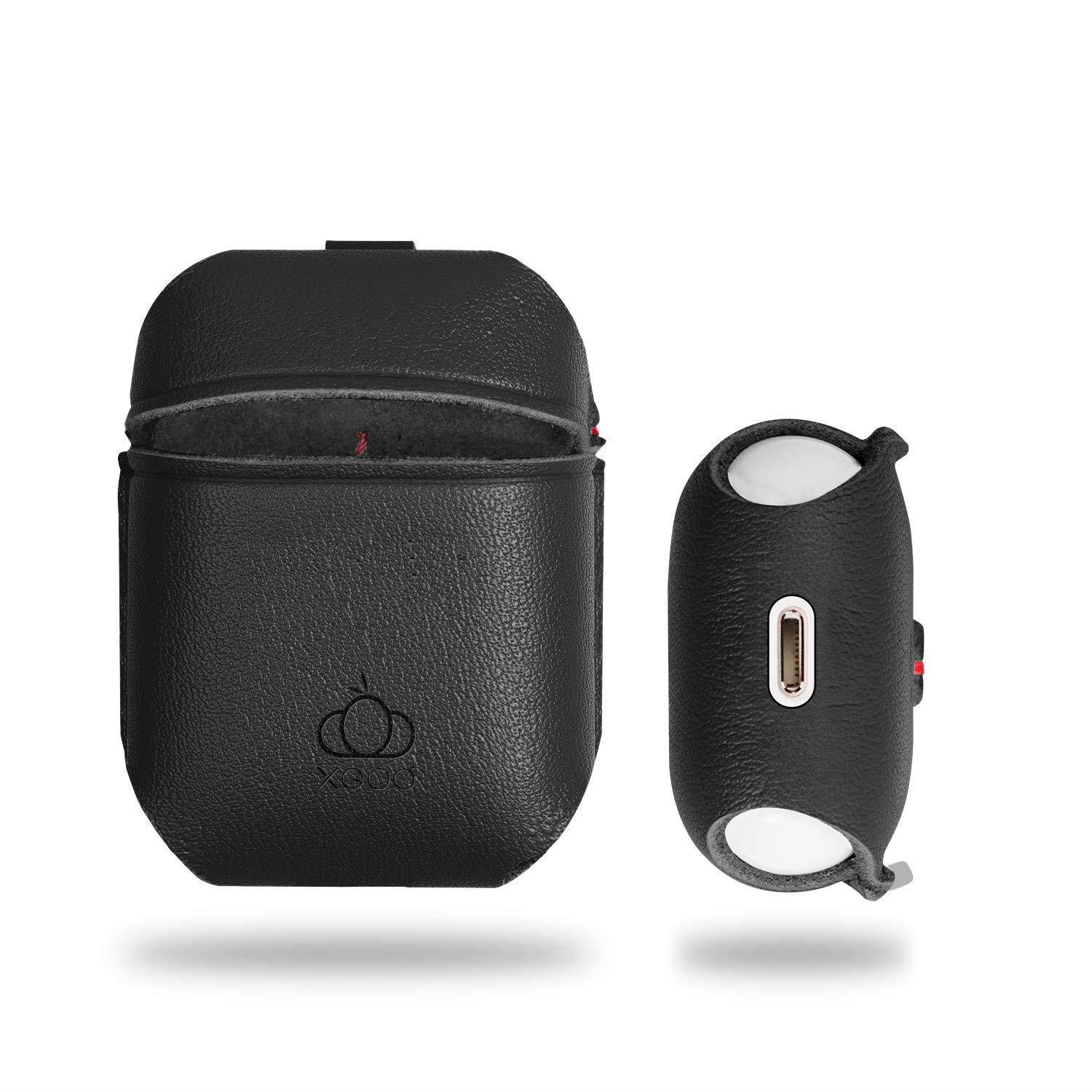 XGUO Replacement for AirPods Case,Premium Leather Handmade Portable Protective Cover Carrying Case for AirPods Charging Case (Black)