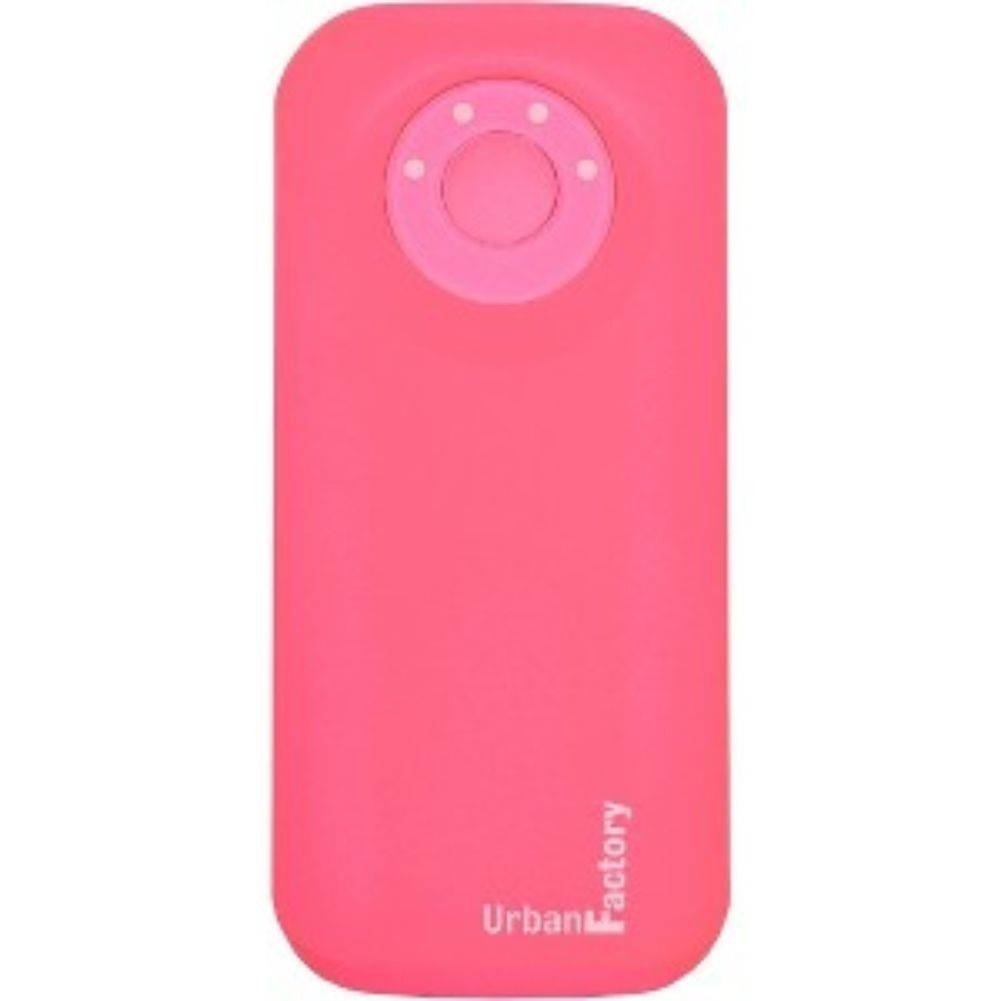 URBAN FACTORY Emergency Pocket Universal Rechargeable 5600mAh Battery with LED Battery Level Indicator and Torch for Portable Devices, 2.1A Output, Pink (BAT51UF).