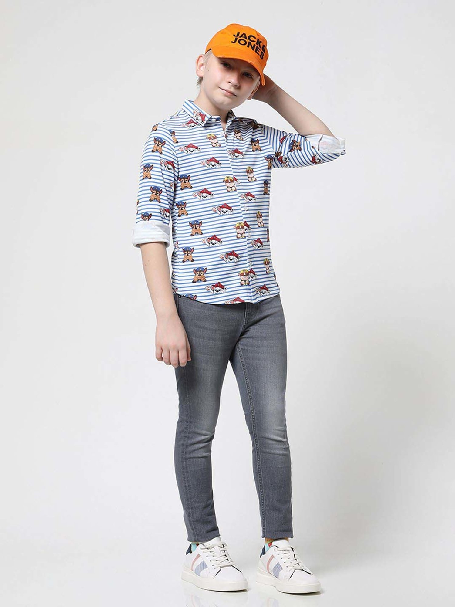 Jack & Jones Junior Blue & White Striped Full Sleeves Shirt