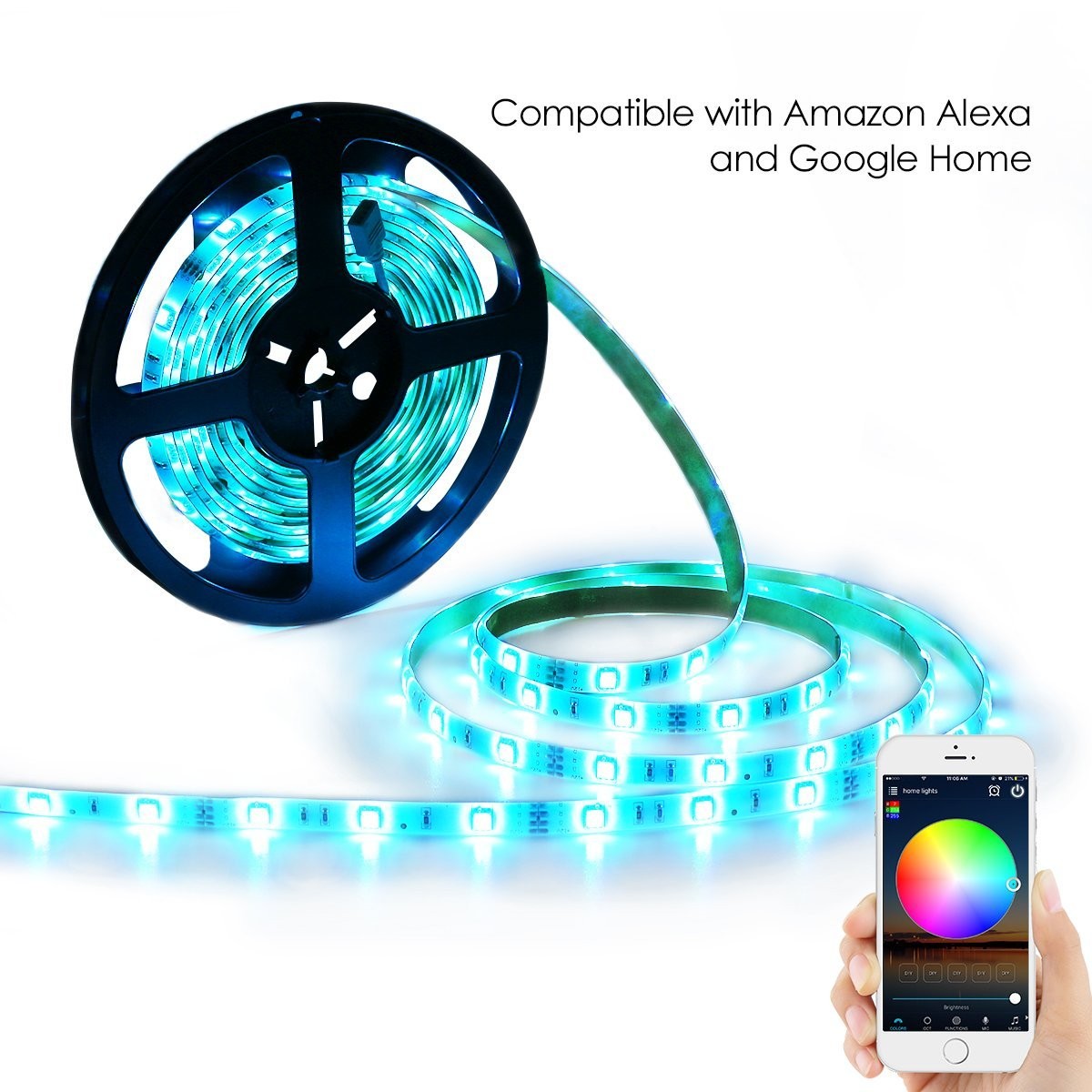 LED Light Strip RGB Strip Lights LED Tape Lights Compatible with Alexa and Google Home 150 5050 SMD LEDs Smart Wifi Strip Lights