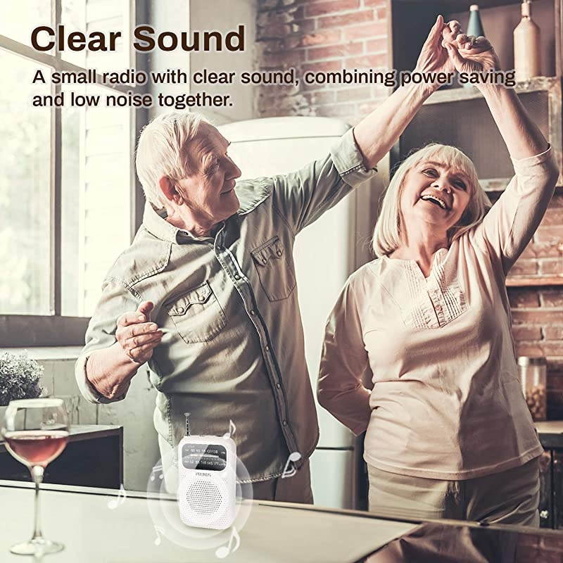 J777 Portable Pocket Radio AM FM Transistor Radio Battery Operated Stereo Headphones Jack Excellent Reception by White