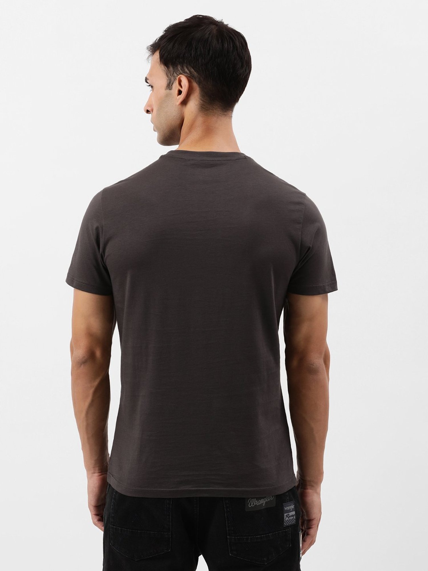 Wrangler Dark Grey Regular Fit Printed Crew T-Shirt