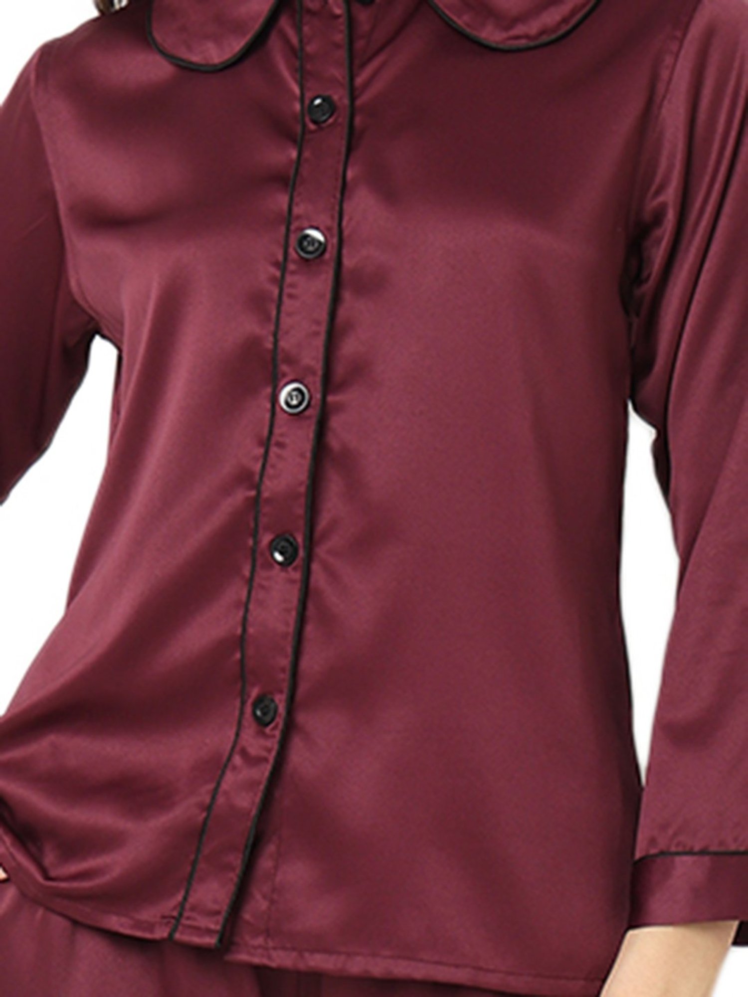 Smarty Pants Maroon Satin Shirt With Pyjamas