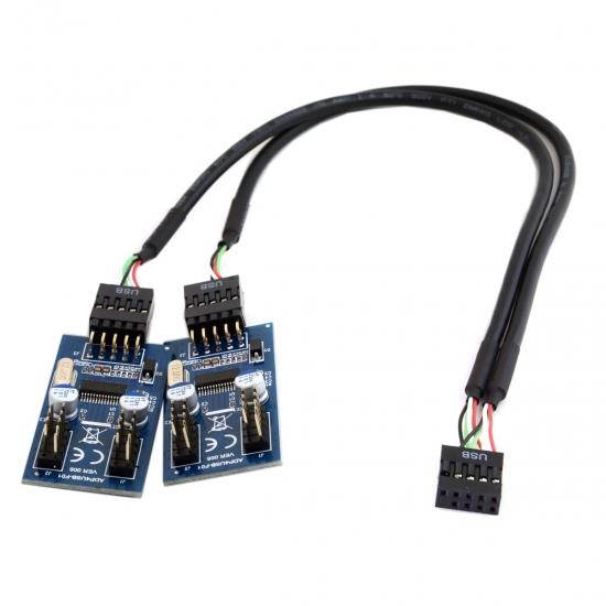 Cablecc 9pin USB 2.0 Header 1 to 2 / 4 Female Extension Cable HUB Connector Adapter Port Multilier