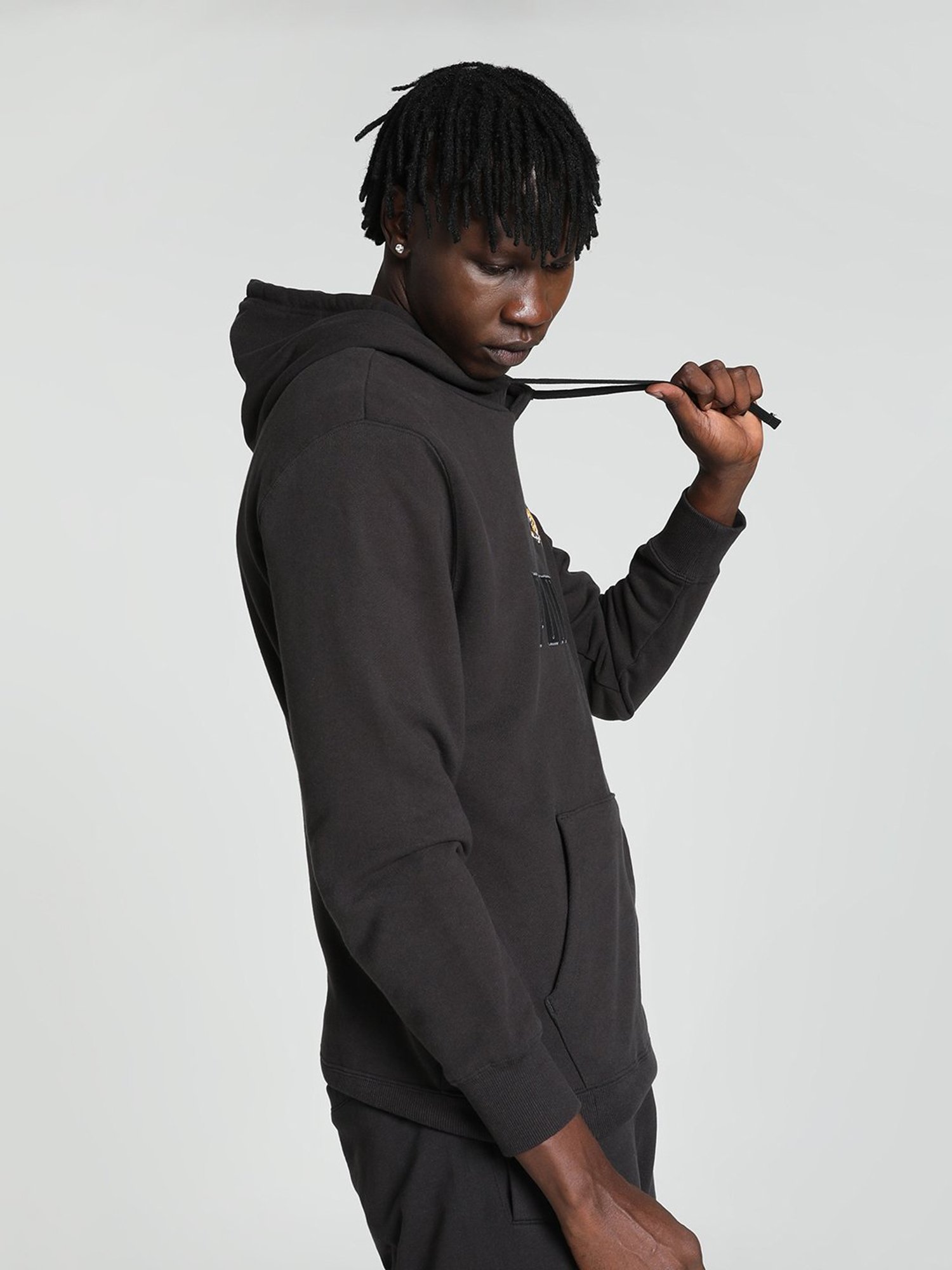 Puma Black Regular Fit Logo Print Hooded Sweatshirt