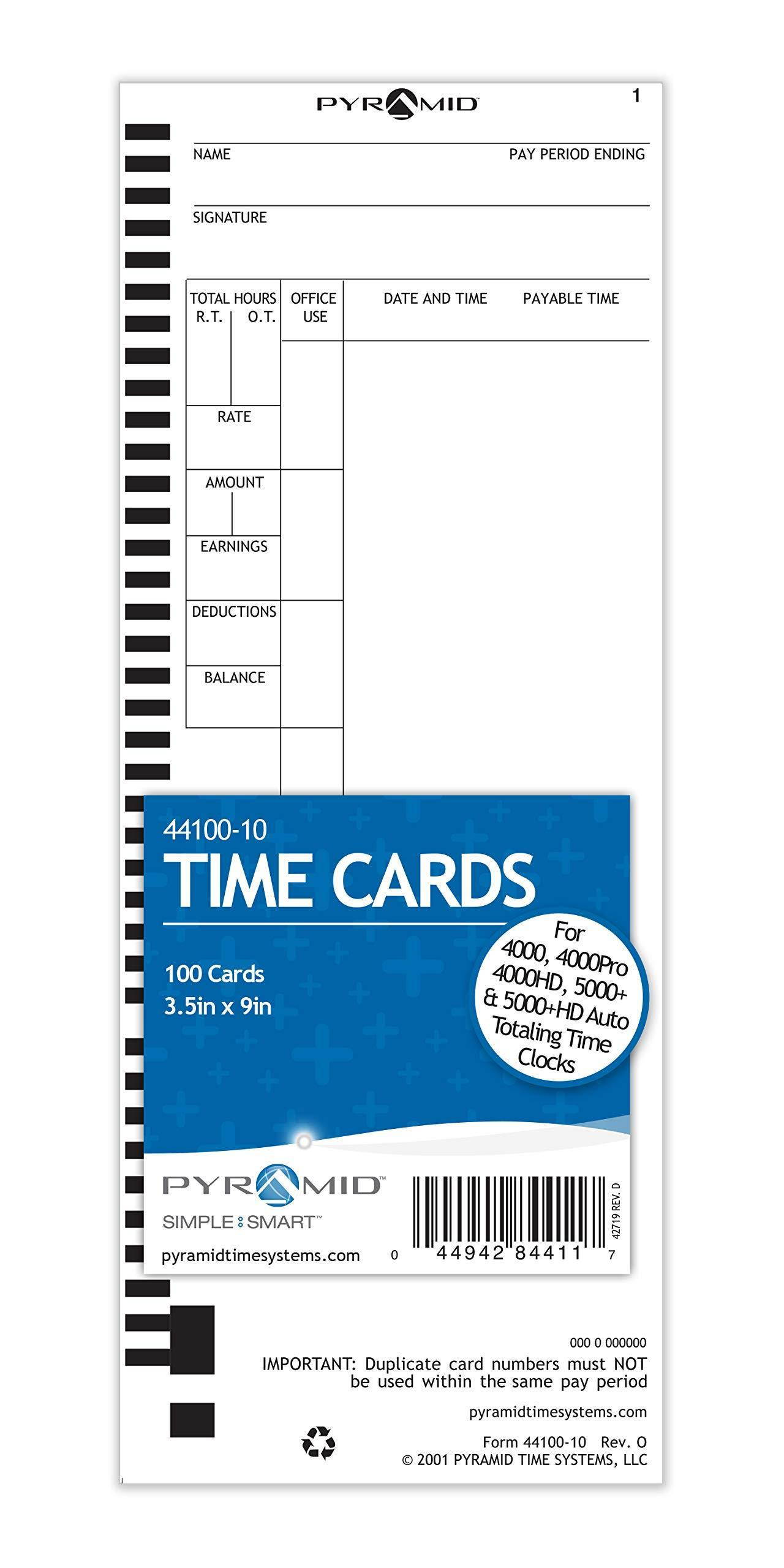 Pyramid Time Systems, 44100-10MB, 1,000 Count Genuine and Authentic Time Cards for 4000, 4000Pro, 4000ProK and 5000 Series Time Clocks from Pyramid, Time Cards