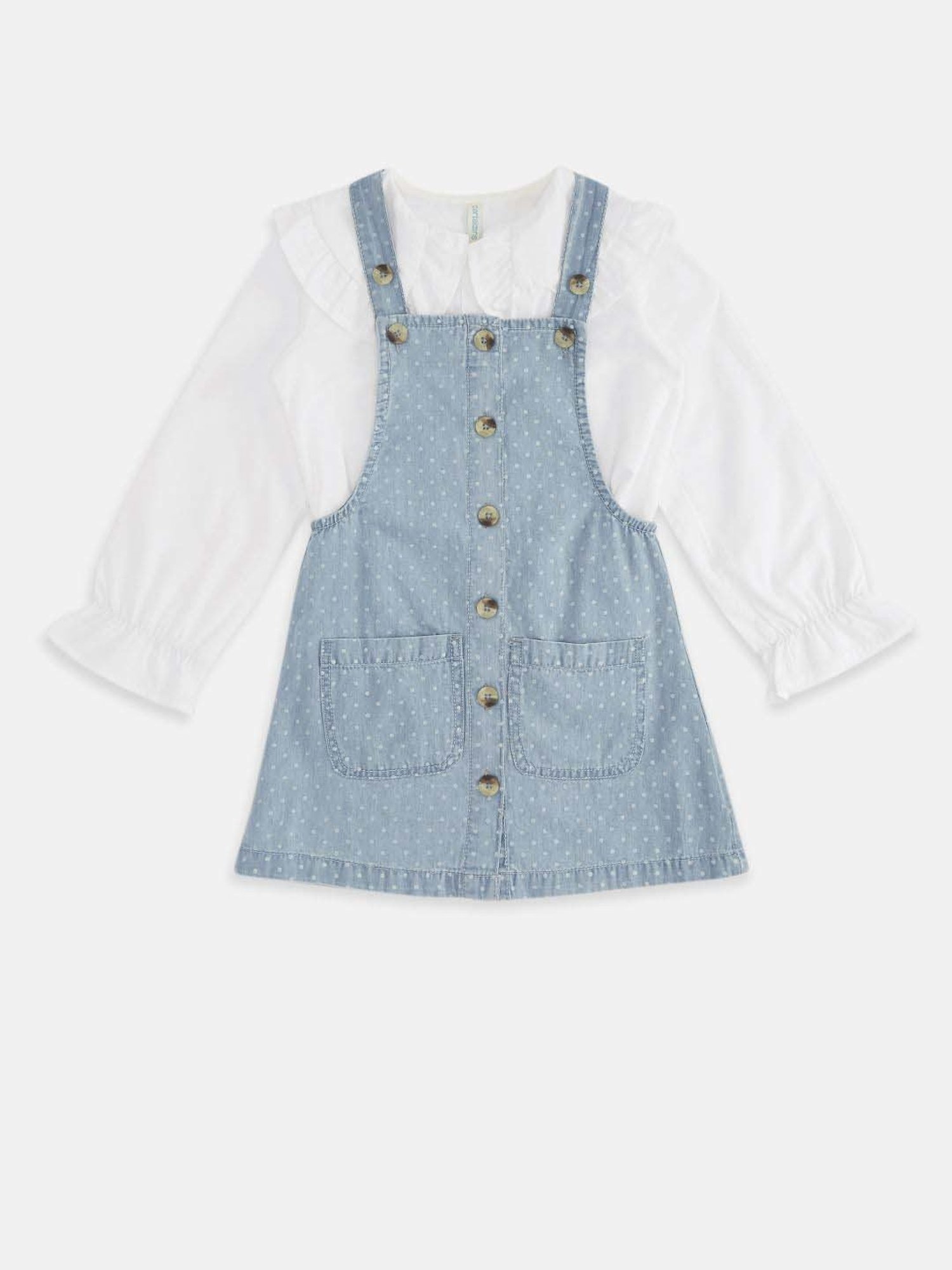 Pantaloons Junior Blue & White Cotton Printed Full Sleeves Dress Set