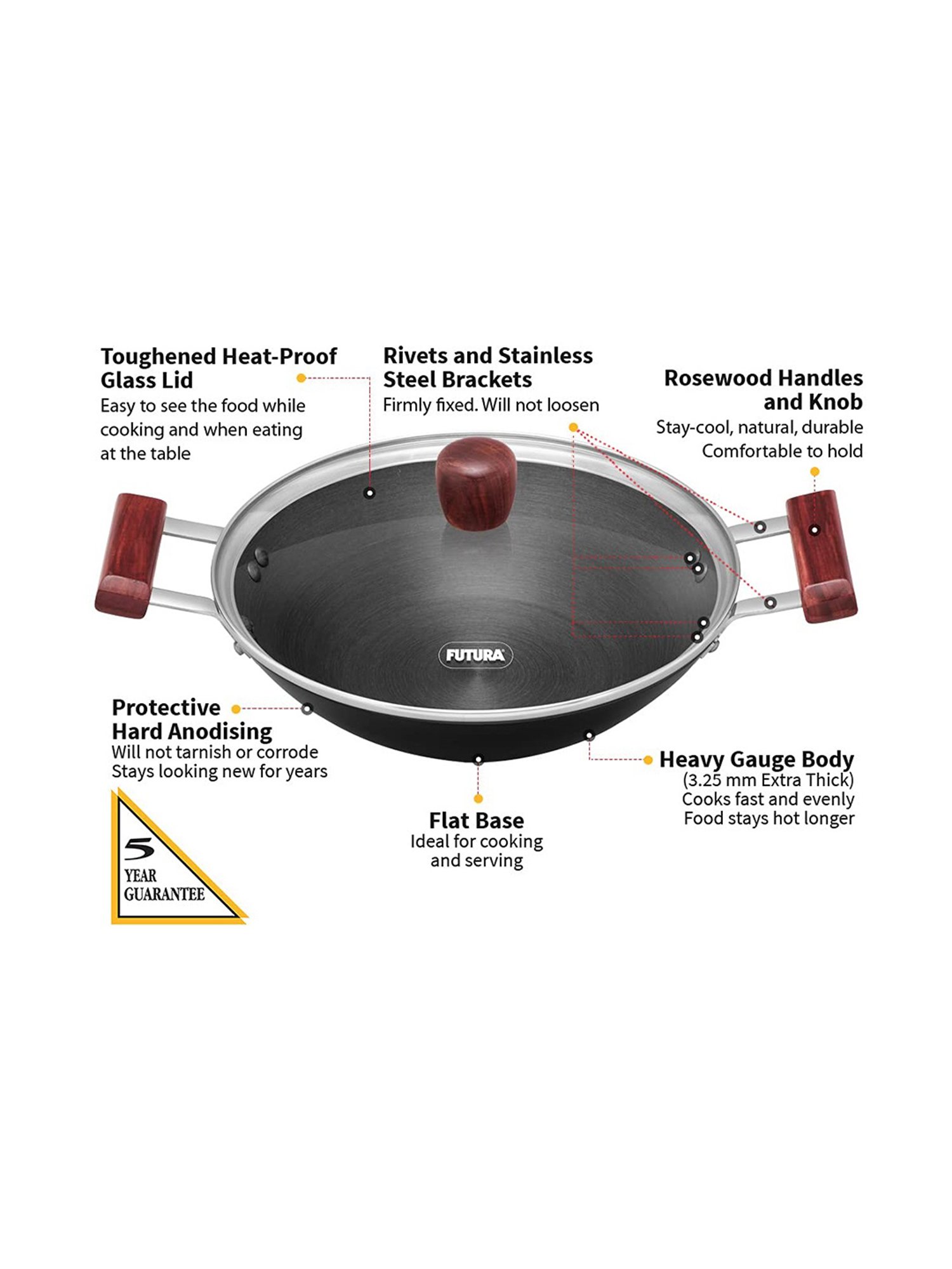 Hawkins Black Hard Anodised Deep Fry Pan with Glass Lid - 2 Litre