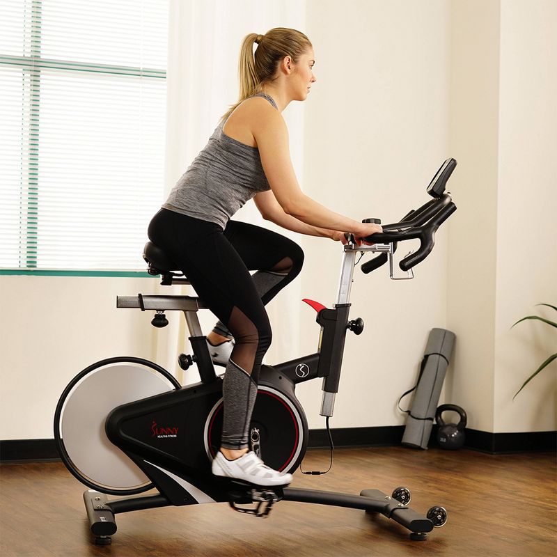 Sunny Health & Fitness Magnetic Belt Drive Premium Indoor Cycling Bike - Silver