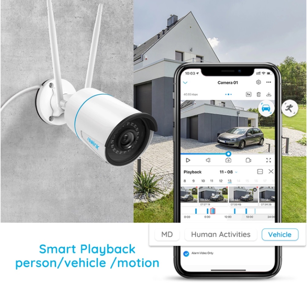 2pcs Reolink 5MP HD Outdoor 2.4G/5Ghz WiFi Camera RLC-510WA, Smart Human/Vehicle Detection, work with Google Assistant, Time-Lapse, 256GB Micro SD Storage (not Included) for 24/7 Recording