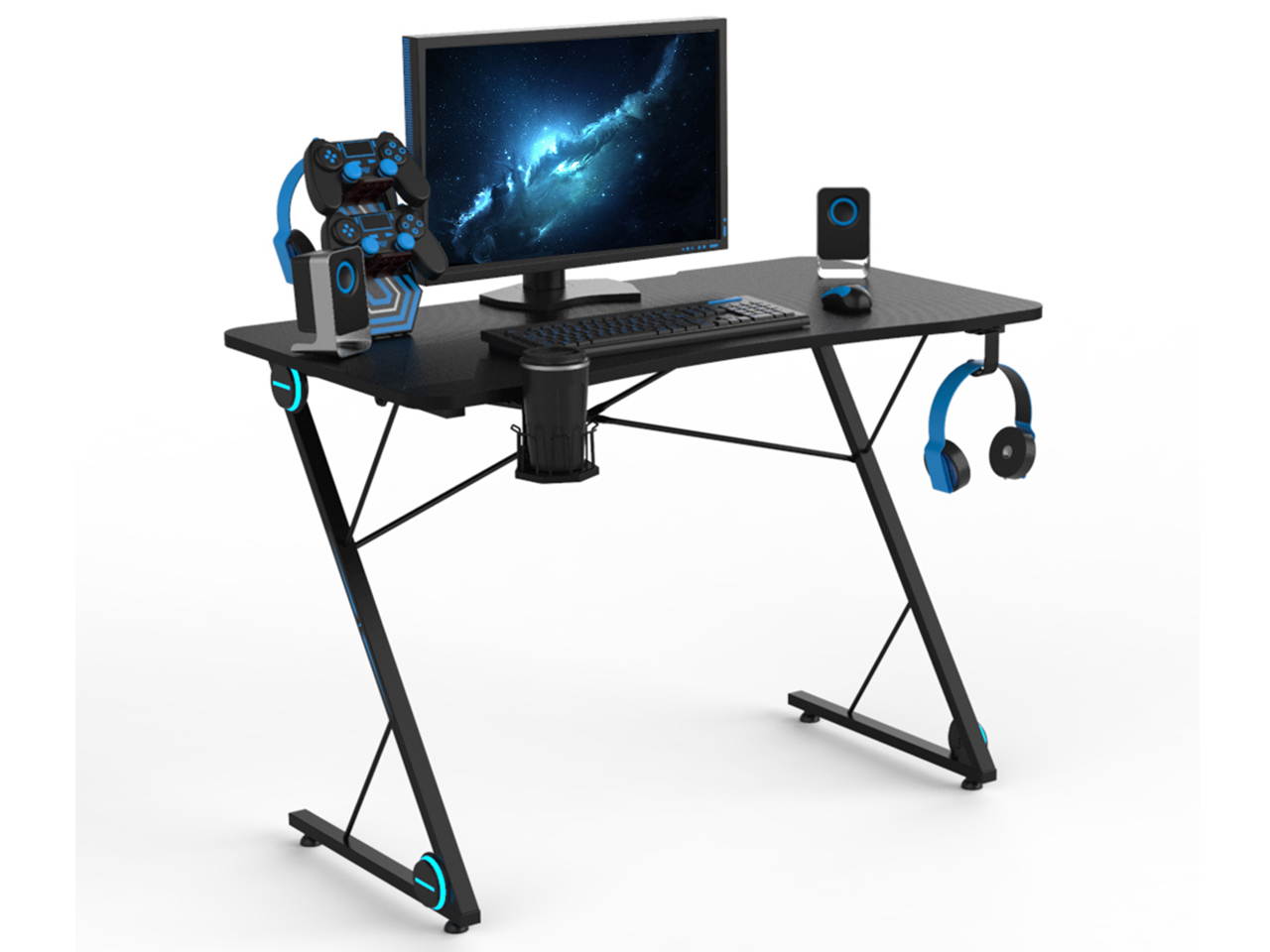 Gaming Desk 47.2" W x 23.6" D Office Computer Table, Black Gamer Workstation with 2 Cable Management Holes