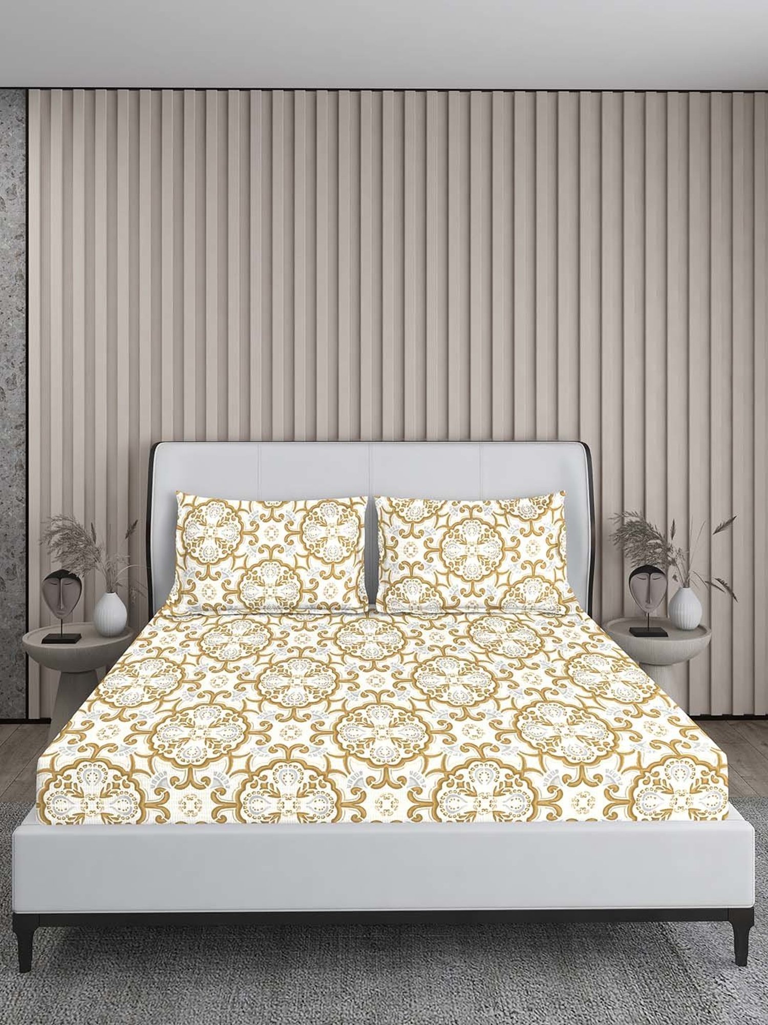 Boutique Living Baltic Brown Cotton 224 TC King Flat Bed Sheet With 2 Pillow Covers