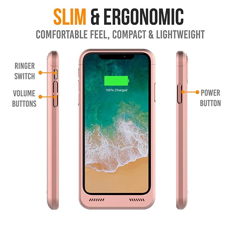 XsX Battery Case 4200mAh Slim Portable Protective Extended Charger Cover with Wireless Charging Compatible with Xs X 58 inch BXX Rose Gold