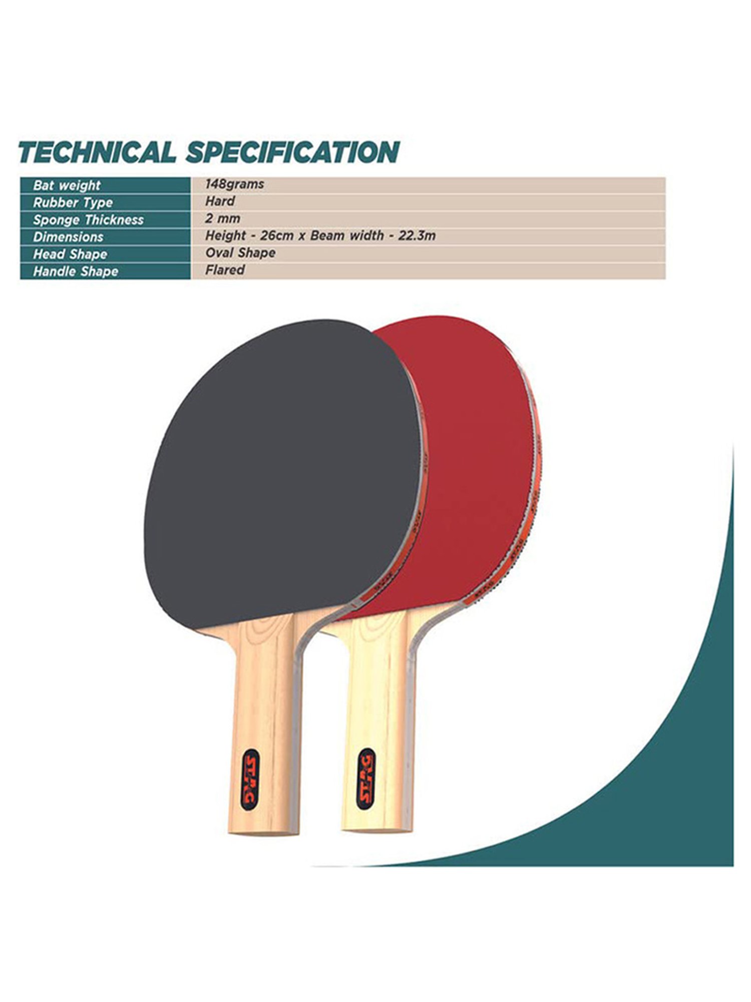 Stag Global 2 Star Table Tennis Playset (Multicolor) Size - 26x15