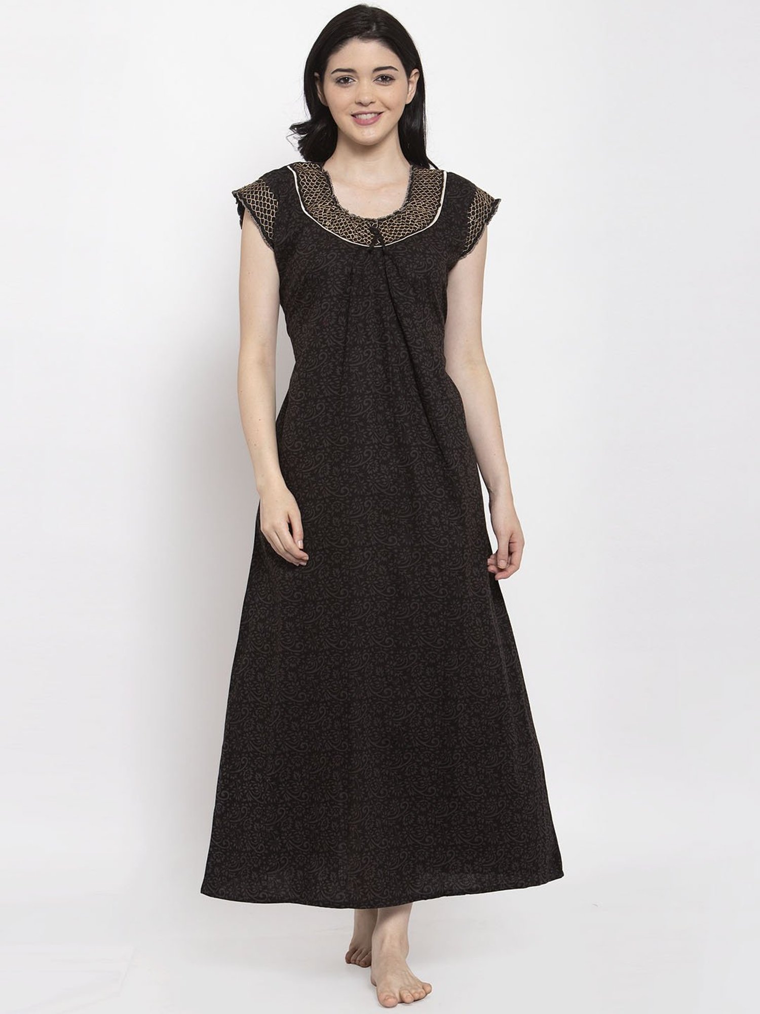 Secret Wish Black Printed Nighty