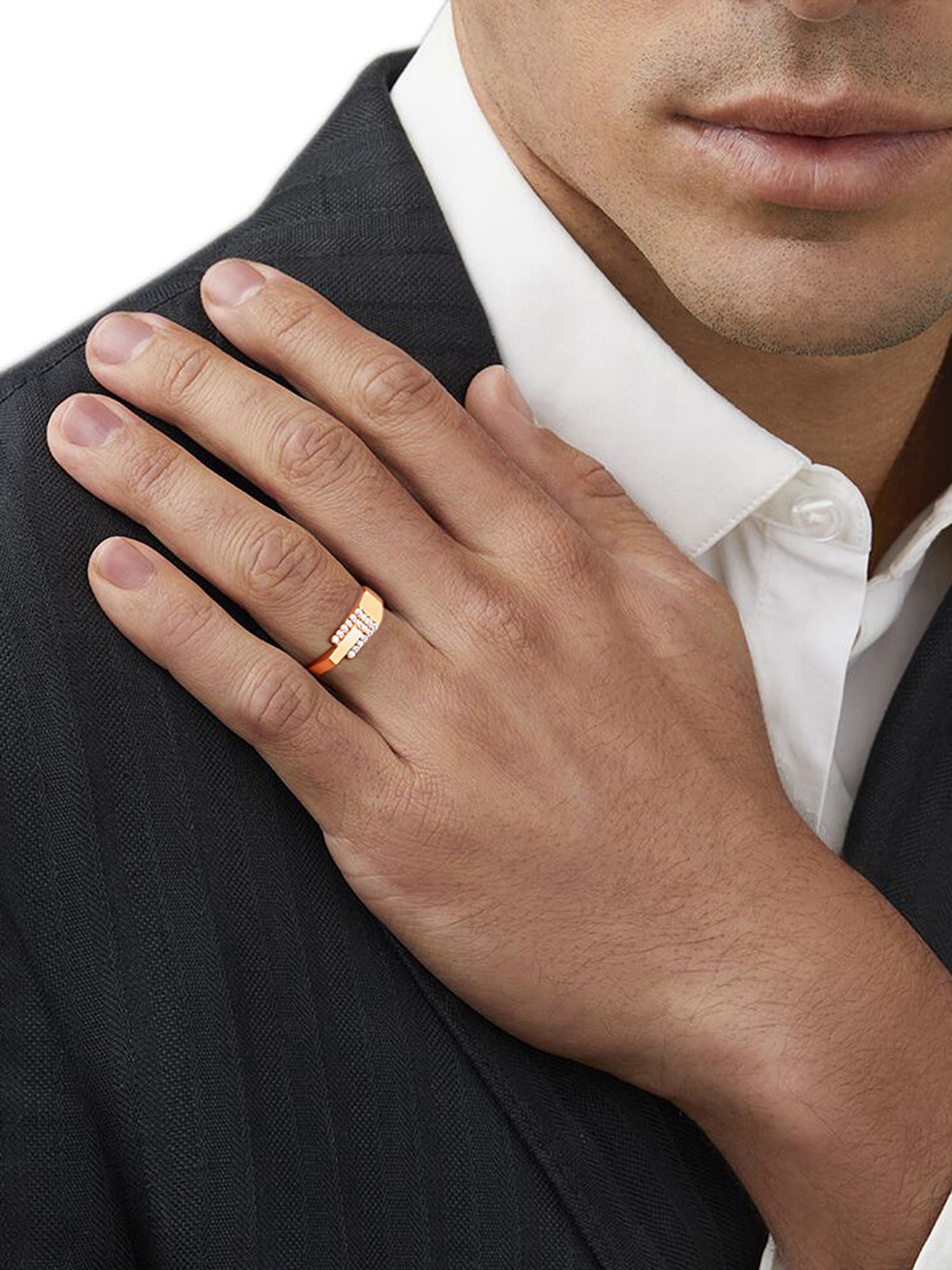 March by FableStreet 18K Gold-Plated Adjustable Zircon Men's Ring in 925 Silver