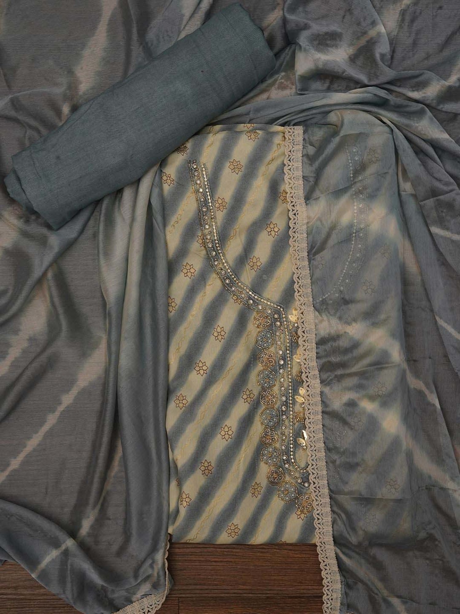 Jaipur Kurti Grey Embellished Unstitched Dress Material