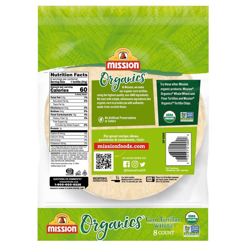 Mission Organic Gluten Free White Corn Tortillas - 8.67oz/8ct