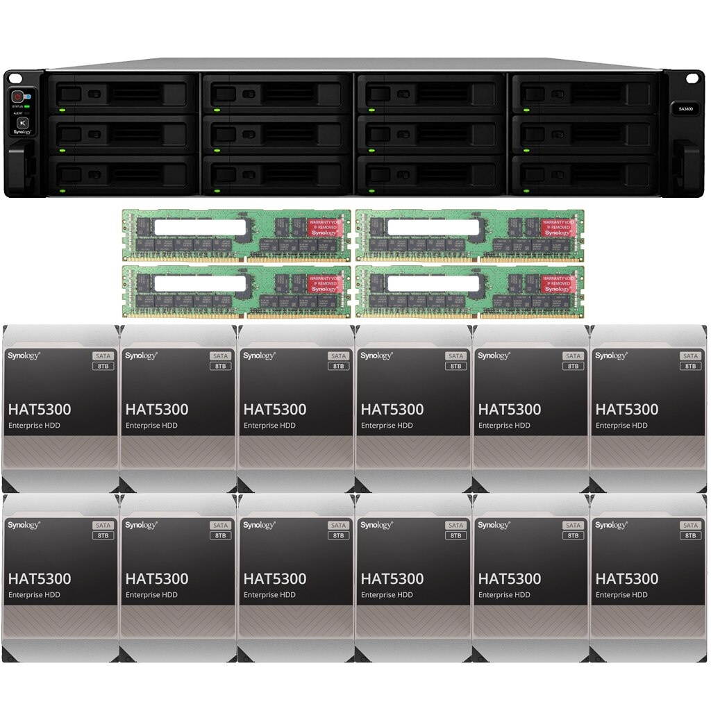 Synology SA3400 Enterprise NAS with 16GB RAM and 144TB (12 x 12TB) of HAT5300 Synology Enterprise Drives Fully Assembled and Tested By CustomTechSales