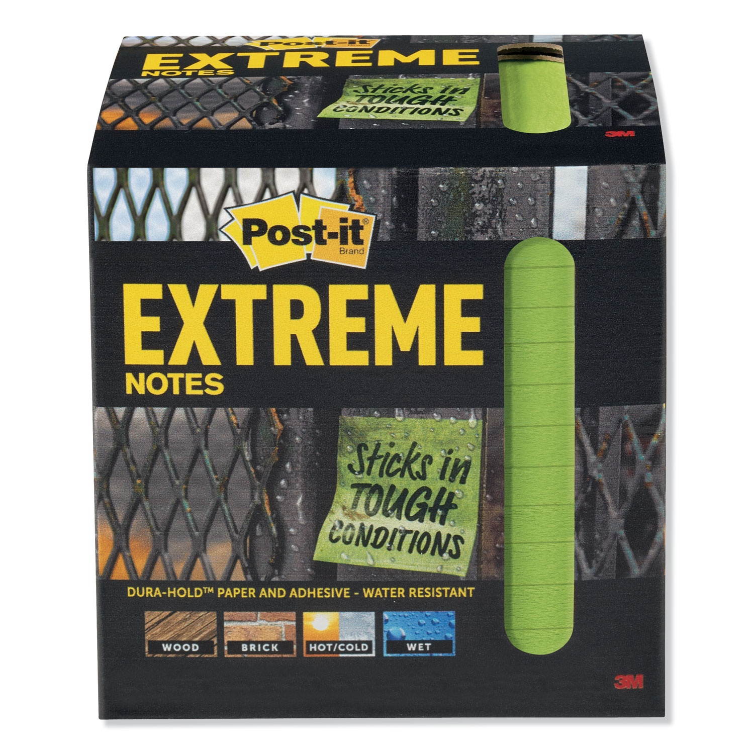 Post-it XTRM3312TRYG Extreme Notes, 3 in. x 3 in., Green, 12 Pads/Pack, 45 Sheets/Pad